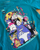 Teal t-shirt with colourful Studio Ghibli character design